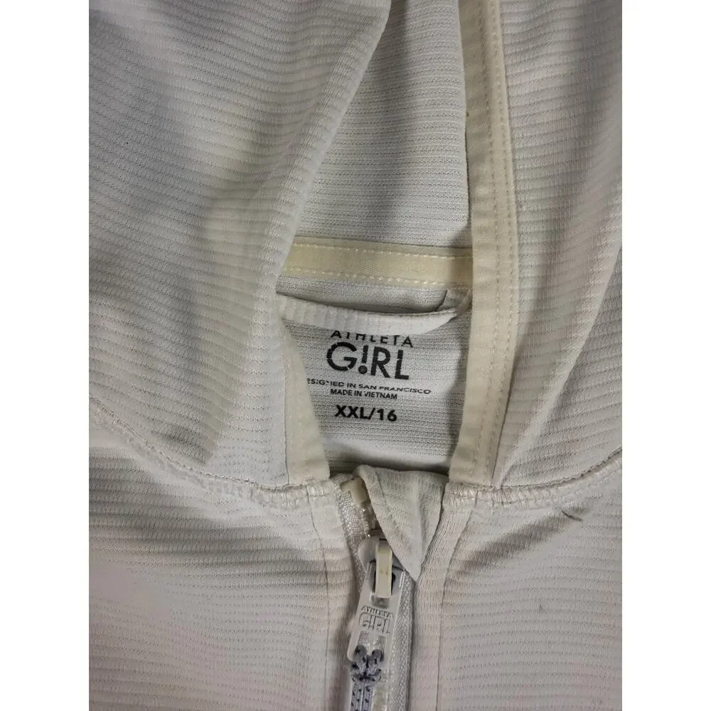 Athleta Hoodie Jacket Girls XXL 16 White Raglan Sleeve Performance Athleisure